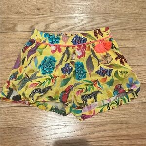 Kate Morgan studio H&M collab Yellow and Blue High Waist Shorts